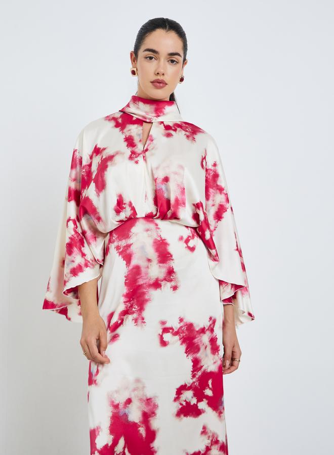 Styli Women Pink Satin Bell Sleeves Sheath Midi Dress - Image 1